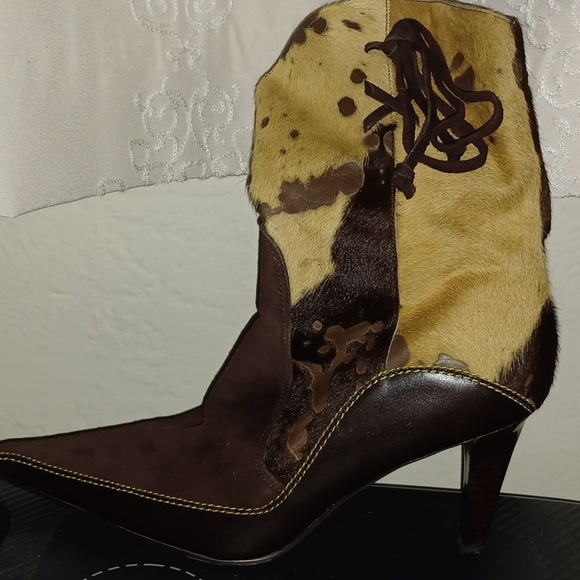 Women's mid calf boots, brown multi, suede, leather and cowhide - Picture 11 of 11
